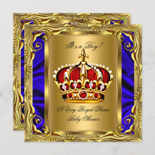 Prince Royal Blue Baby Shower Regal Red Gold Boy Einladung