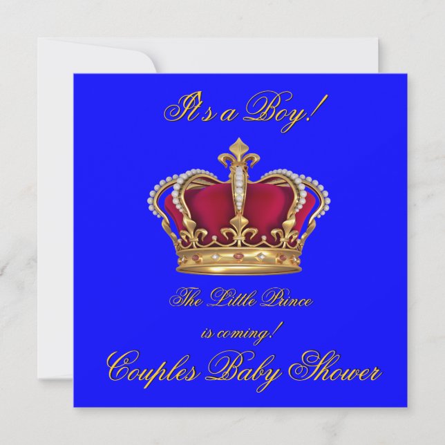 Prince Royal Blue Boy Baby Shower Crown Einladung (Vorderseite)