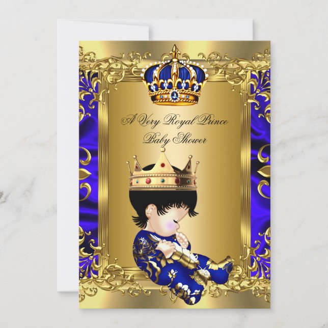 Prince Royal Blue Boy Baby Shower Regal Gold 2a Einladung (Vorderseite)