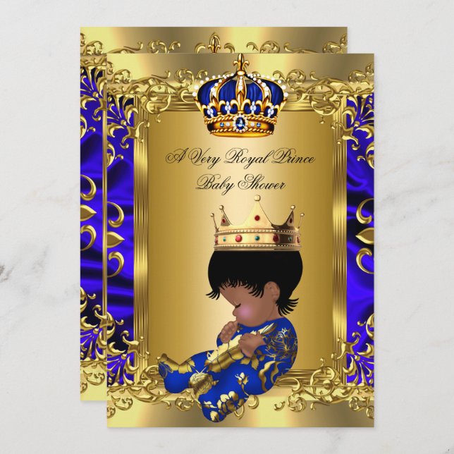 Prince Royal Blue Boy Baby Shower Regal Gold Einladung (Vorne/Hinten)