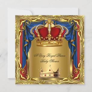 Prince Royal Blue Boy Baby Shower Regal Red Gold 2 Einladung