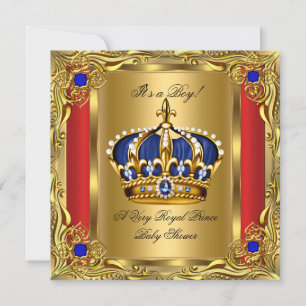 Prince Royal Blue Boy Baby Shower Regal Red Gold Einladung
