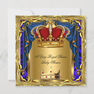Prince Royal Blue Boy Baby Shower Regal Red Gold Einladung