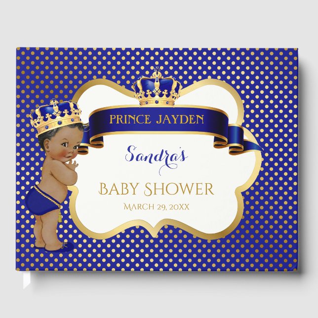 Prince Royal Blue Gold African American Baby Boy Gästebuch (Vorderseite)