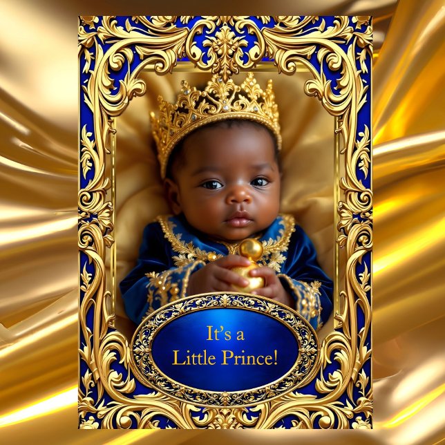 Prince Royal Blue Gold Baby Shower Rattle Ethnic Einladung (Von Creator hochgeladen)