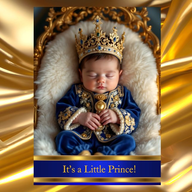 Prince Royal Blue Gold Baby Showrattle Einladung (Von Creator hochgeladen)