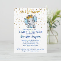 Prince Royal Blue Gold Elephant Boy Baby Dusche
