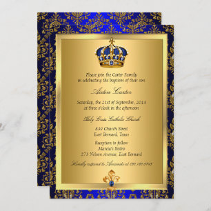 Prince Royal Blue Regal Crown Taufe Einladung