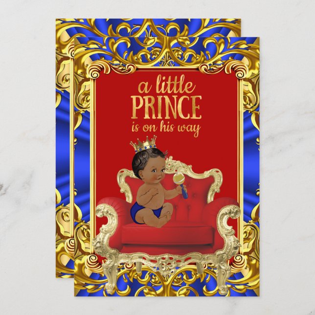 Prince Royal Blue Throne Baby Shower Ethnic Einladung (Vorne/Hinten)