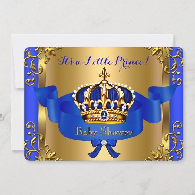 Prince Royal Couples Baby Shower Boy Blue Gold Einladung (Vorderseite)