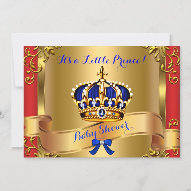 Prince Royal Couples Baby Shower Boy Red Blue Gold Einladung (Vorderseite)