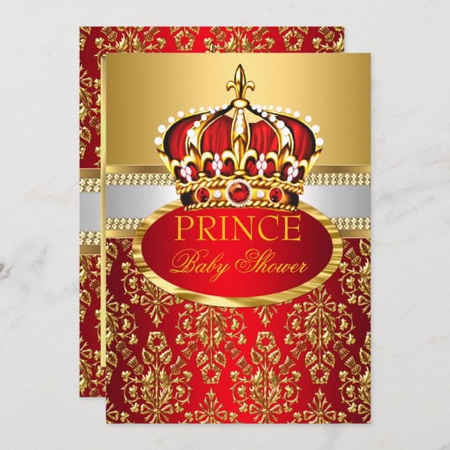 Prince Royal Red Crown Baby Shower Einladung (Vorne/Hinten)