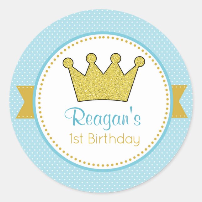 Prince Stickers - Glitzer Gold Crown in Blue (Vorderseite)