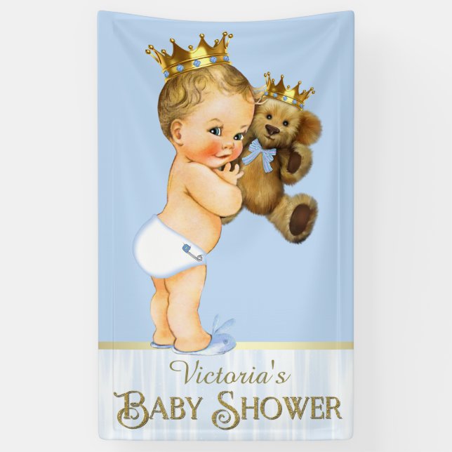 Prince Teddy Bear Baby Dusche Banner (Vertikal)