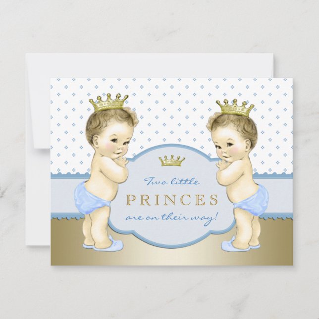 Prince Twin Boy Baby Shower Einladung (Vorderseite)