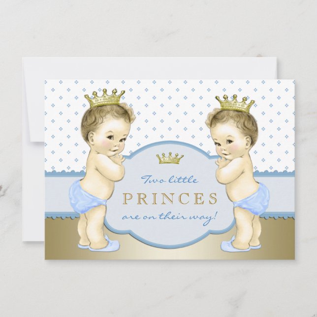 Prince Twin Boy Baby Shower Einladung (Vorderseite)