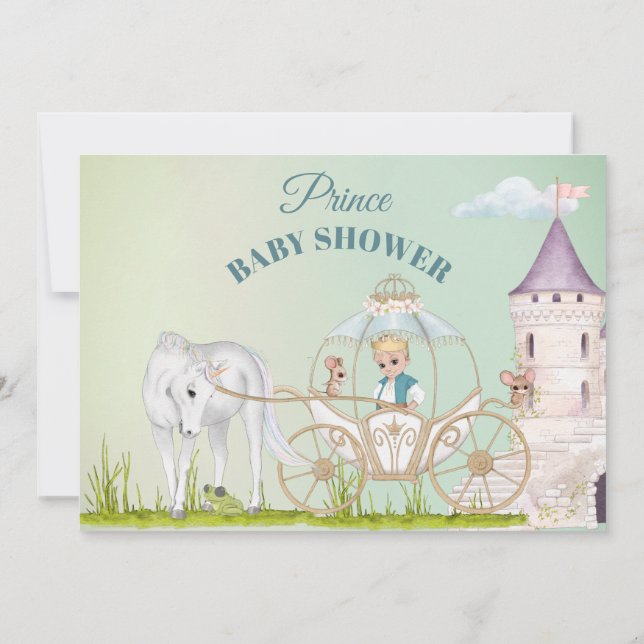 Prince Unicorn Crown Baby Boy Dusche Einladung (Rückseite)