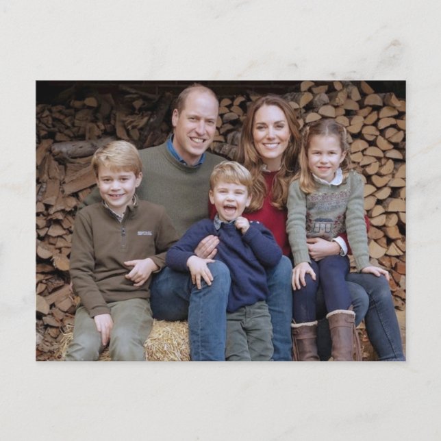 Prince William und Familie Dec 2020 stilisiert Postkarte (Vorderseite)