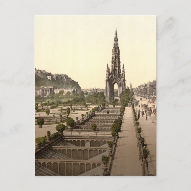 Princes Street, das Schloss und das Scott Monument Postkarte (Vorderseite)