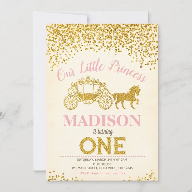 Princess 1. Geburtstag Einladung / Glitzer (Vorderseite)