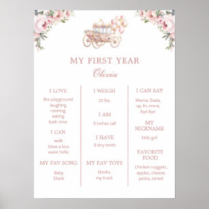 Princess 1. Geburtstag Party Meilenstein Poster