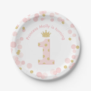 Princess 1. Geburtstag Party Pink Gold Confetti Pappteller