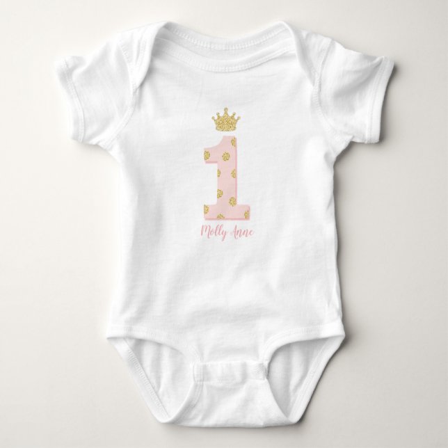 Princess 1. Geburtstag Rosa und Gold Baby Strampler (Vorderseite)