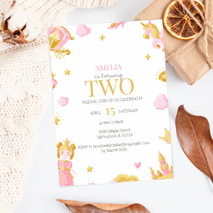 Princess 2. Geburtstagsfeier - Rosa & Gold Einladung