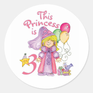 Princess 3. Geburtstag Klassischer Rundsticker Runder Aufkleber