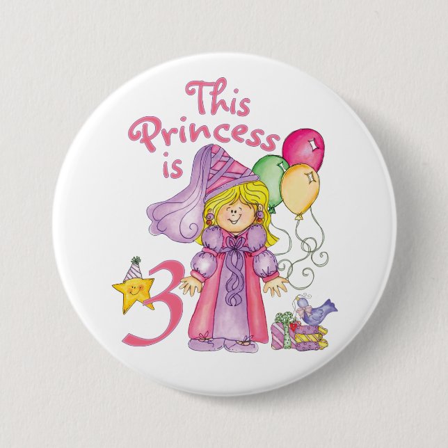 Princess 3. Geburtstagskarte Button (Vorderseite)