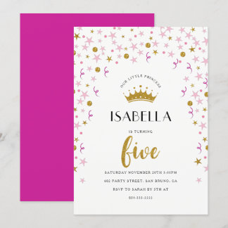 Princess 5. Geburtstag | Gold und Rosa Confetti Einladung