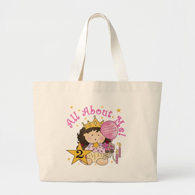 Princess All About Me 2. Geburtstag Jumbo Stoffbeutel (Vorne)