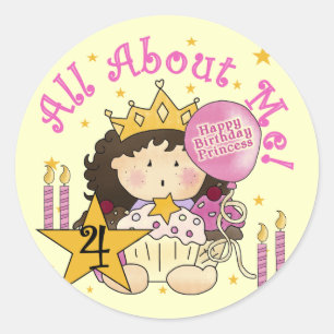 Princess All About Me 4. Birthday Tshirts Runder Aufkleber