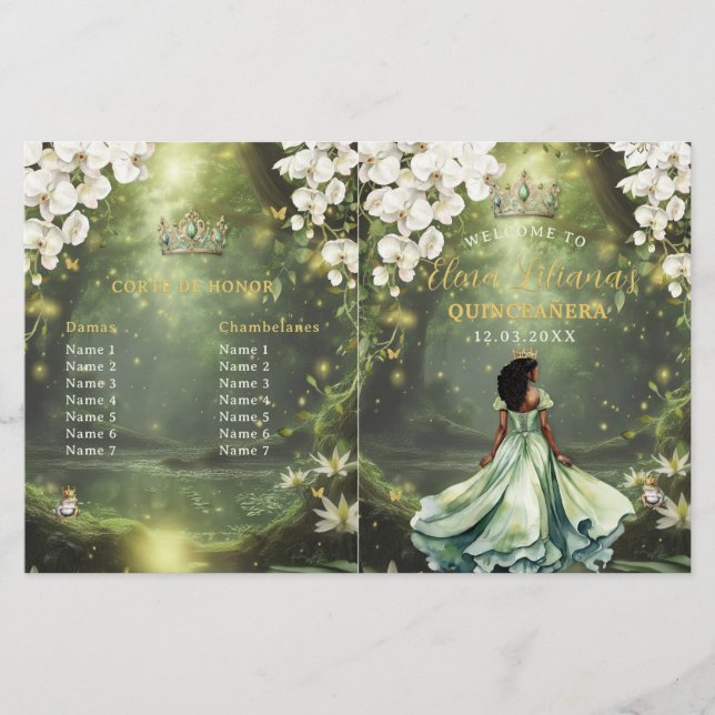 Princess and Frog Sage Green Quinceanera Program (Vorderseite)