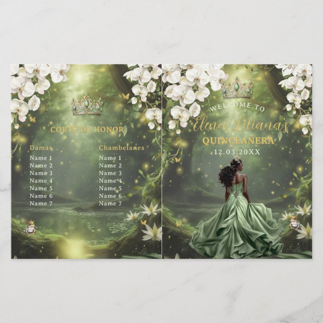 Princess and Frog Sage Green Quinceanera Program (Vorderseite)