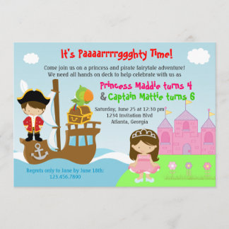 Princess and Pirate Twins Joint Birthday Party Einladung