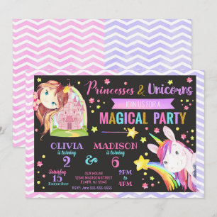 Princess and Unicorn Joint Birthday Einladung