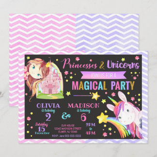 Princess and Unicorn Joint Birthday Einladung