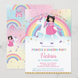 Princess and Unicorn Rainbow Burg Geburtstagsparty Einladung