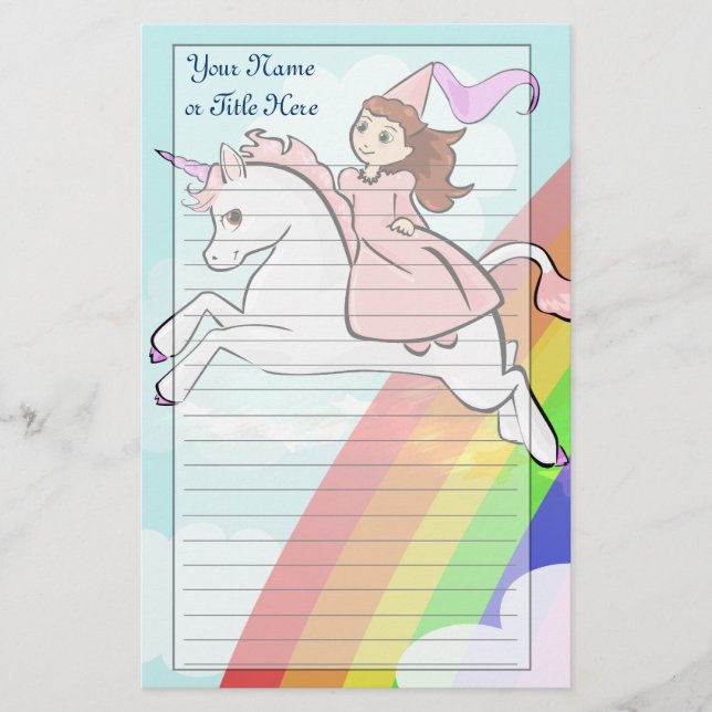 Princess and Unicorn Stationery Briefpapier (Vorderseite)