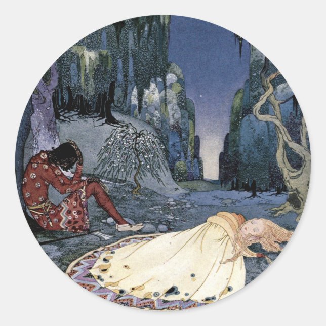 Princess Asleep in Forest Runder Aufkleber (Vorderseite)