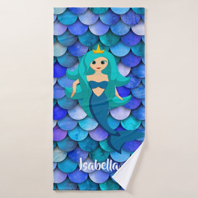 Princess auf blauem und lila Meerjungstatustyp Badhandtuch Set (Badehandtuch)
