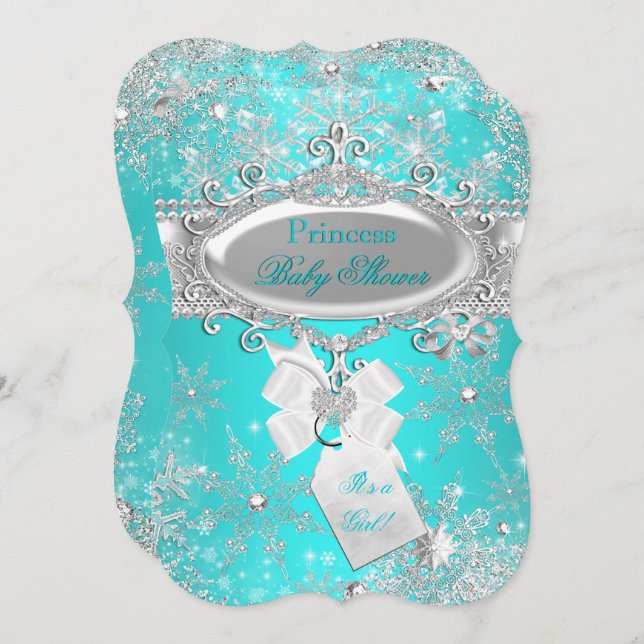 Princess Baby Dusche Aqua Blue Winter Wonderland Einladung (Vorne/Hinten)