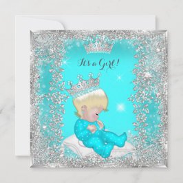 Princess Baby Dusche Aquamarin Blue Silver Blonde Einladung
