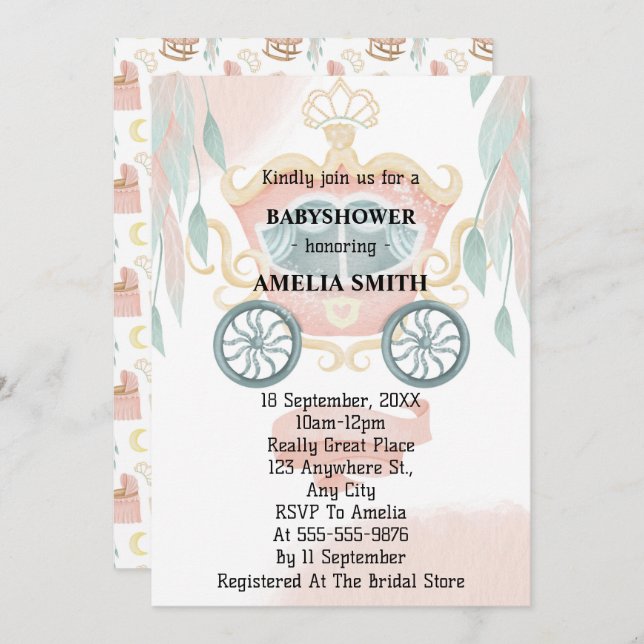 Princess Baby Dusche Einladung (Vorne/Hinten)