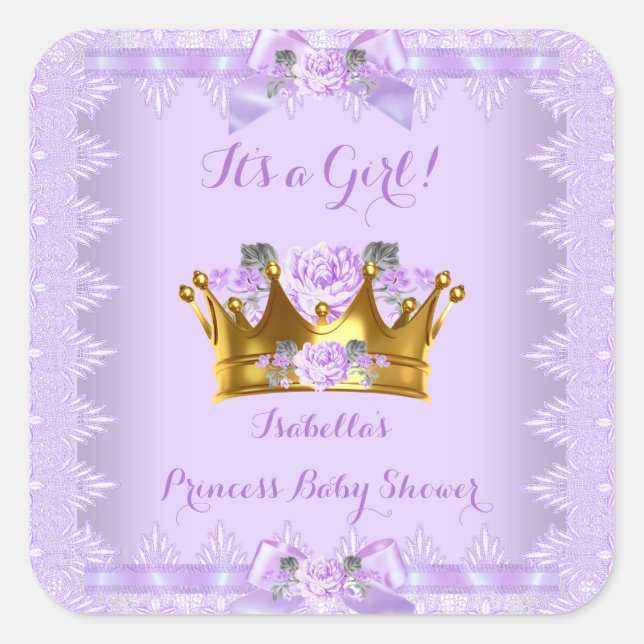 Princess Baby Dusche Lila Rose Lavendel Spitzen Quadratischer Aufkleber (Vorderseite)