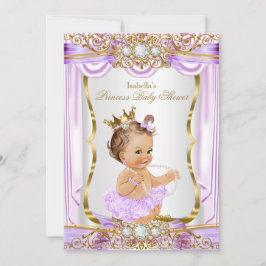 Princess Baby Dusche Lila Seide Gold Brünett 2 Einladung