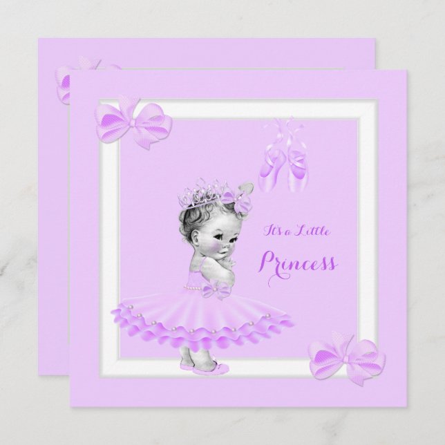 Princess Baby Dusche Niedlich Girl Lilac Tutu Einladung (Vorne/Hinten)