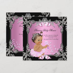Princess Baby Dusche Pink Black Tutu Brünett Einladung
