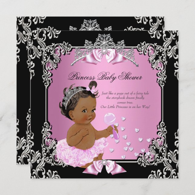 Princess Baby Dusche Pink Black Tutu Ethnic Einladung (Vorne/Hinten)